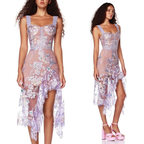 Bronx and Banco Dresses & Skirts - Bronx and Banco NWOT Eva Midi Dress in Lilac Floral Embroidery Size XS US 2
